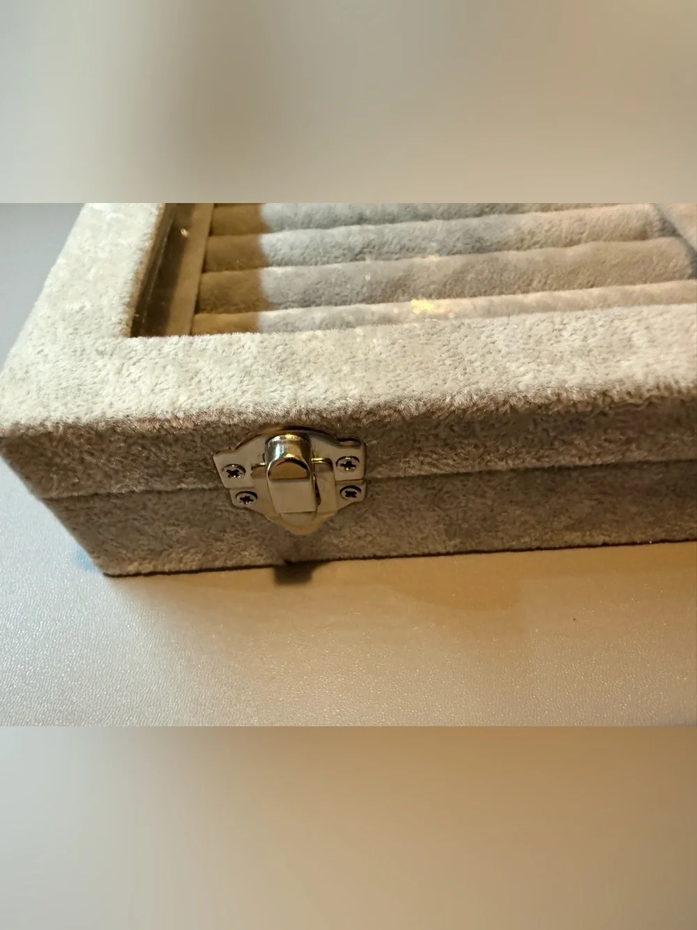 Glass-Top Velvet Jewelry Organizer Tray - Light Gray